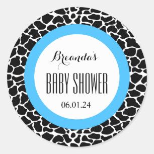 GIRAFFE Boy Baby Shower Name Date V07 BLUE Classic Round Sticker
