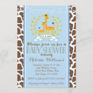 Giraffe Boy Blue Baby Shower Invitation