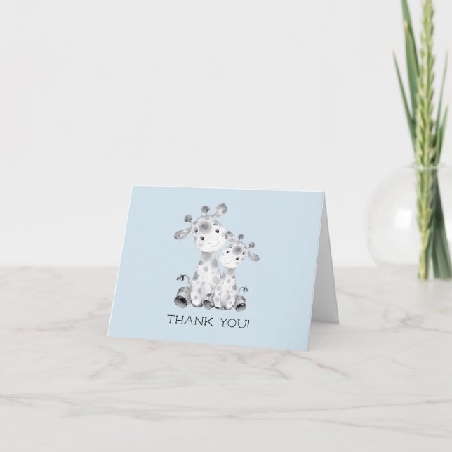 Giraffe Boys Baby Shower Thank You Note (Front)