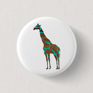 Giraffe Brown and Teal Print 1 Inch Round Button
