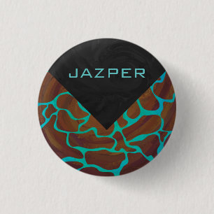 Giraffe Brown and Teal Print 1 Inch Round Button