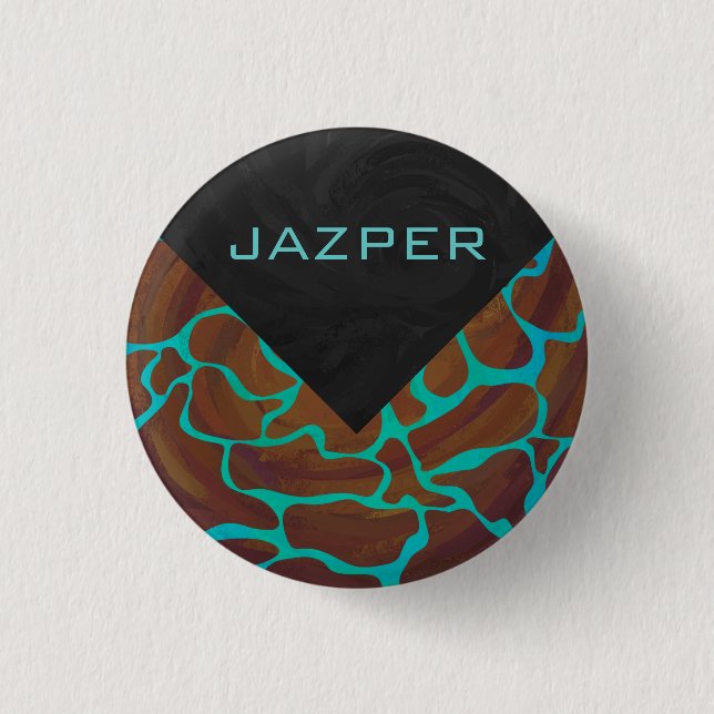 Giraffe Brown and Teal Print 1 Inch Round Button (Front)
