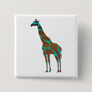 Giraffe Brown and Teal Print 2 Inch Square Button
