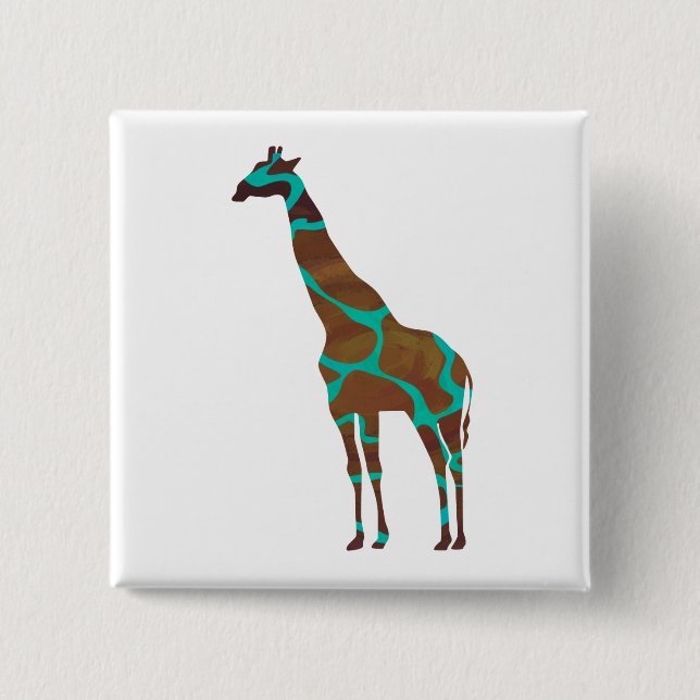 Giraffe Brown and Teal Print 2 Inch Square Button (Front)