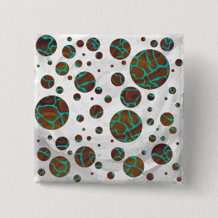 Giraffe Brown and Teal Print 2 Inch Square Button