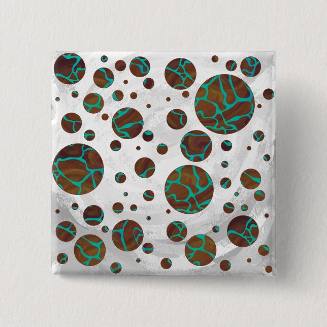 Giraffe Brown and Teal Print 2 Inch Square Button (Front)