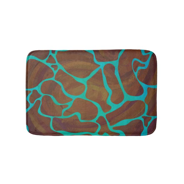 Giraffe Brown and Teal Print Bath Mat (Front)