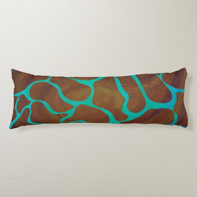 Giraffe Brown and Teal Print Body Pillow (Front)