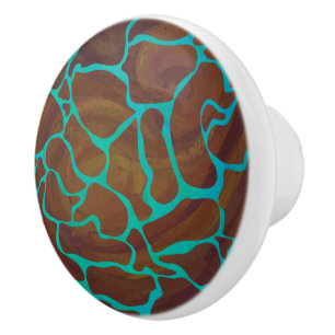 Giraffe Brown and Teal Print Ceramic Knob