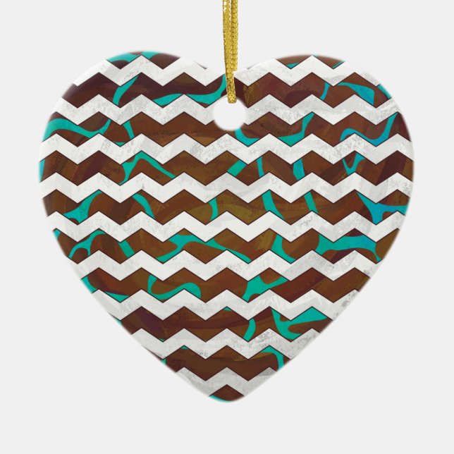 Giraffe Brown and Teal Print Ceramic Ornament (Front)