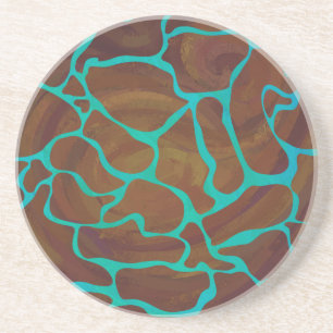 Giraffe Brown and Teal Print Coaster