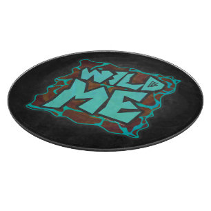 Giraffe Brown and Teal Print Cutting Board