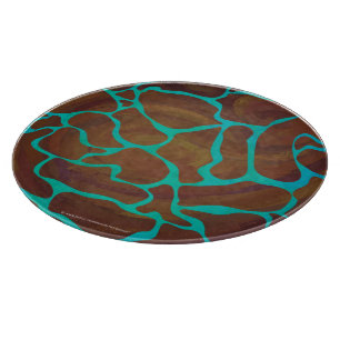 Giraffe Brown and Teal Print Cutting Board
