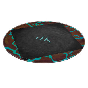 Giraffe Brown and Teal Print Cutting Board