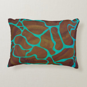 Giraffe Brown and Teal Print Decorative Pillow