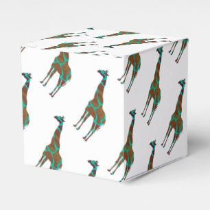 Giraffe Brown and Teal Print Favor Box