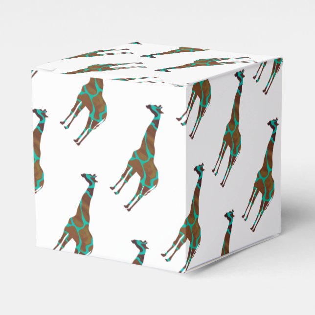 Giraffe Brown and Teal Print Favor Box (Front Side)