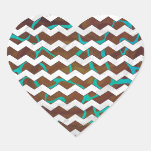 Giraffe Brown and Teal Print Heart Sticker
