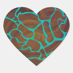 Giraffe Brown and Teal Print Heart Sticker