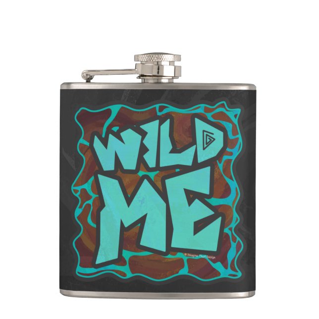 Giraffe Brown and Teal Print Hip Flask (Front)