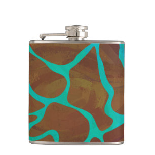 Giraffe Brown and Teal Print Hip Flask