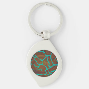 Giraffe Brown and Teal Print Keychain