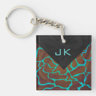 Giraffe Brown and Teal Print Keychain