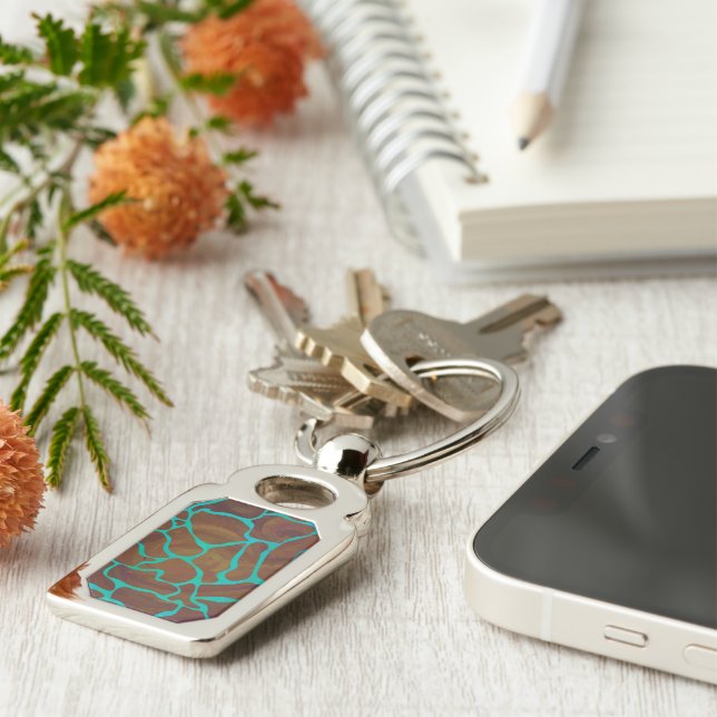 Giraffe Brown and Teal Print Keychain (Side)