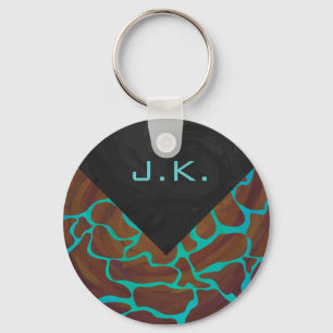 Giraffe Brown and Teal Print Keychain