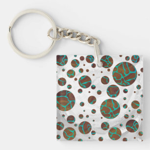 Giraffe Brown and Teal Print Keychain