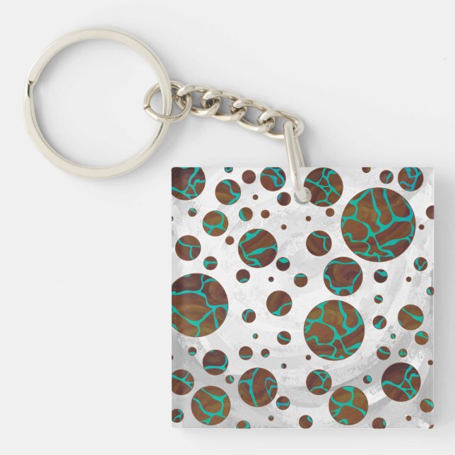Giraffe Brown and Teal Print Keychain (Front)