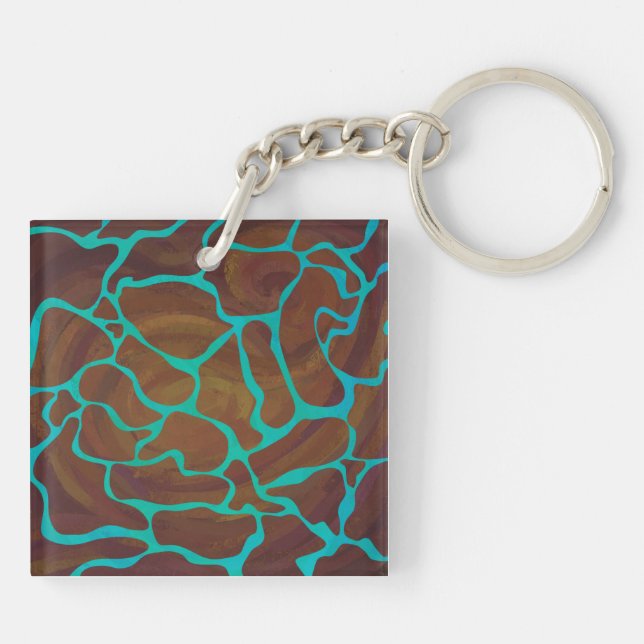 Giraffe Brown and Teal Print Keychain (Back)