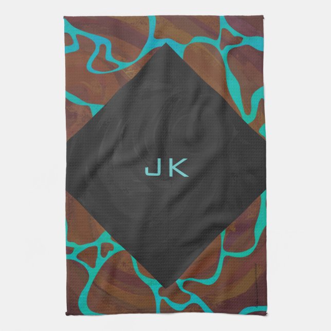 Giraffe Brown and Teal Print Kitchen Towel (Vertical)