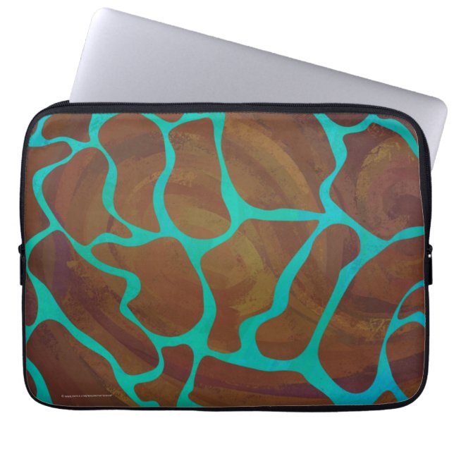 Giraffe Brown and Teal Print Laptop Sleeve (Front)