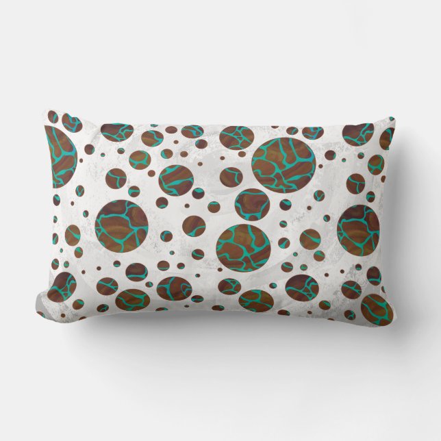 Giraffe Brown and Teal Print Lumbar Pillow (Front)