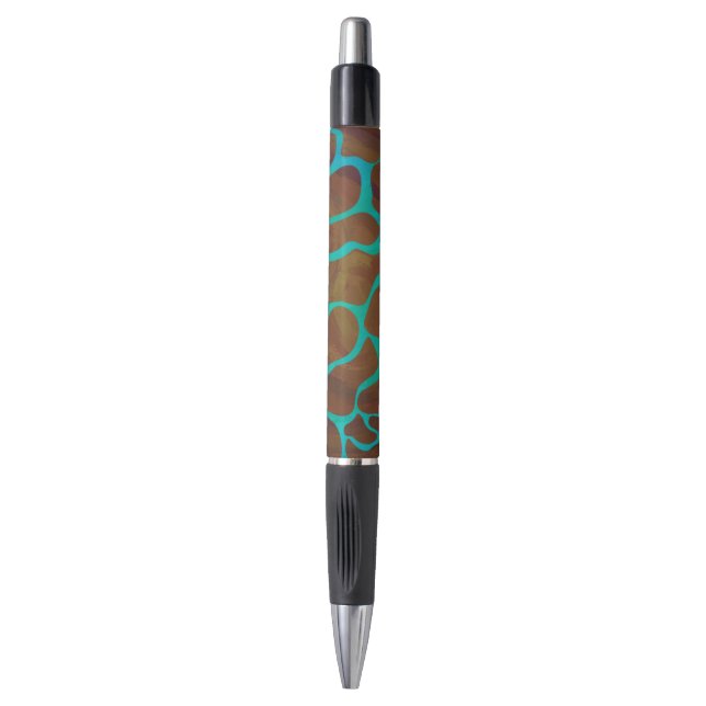 Giraffe Brown and Teal Print Pen (Front Vertical)