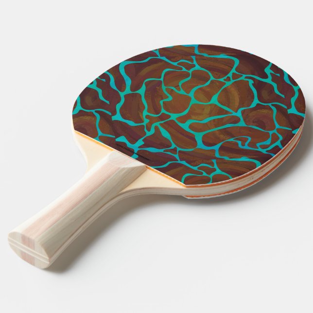 Giraffe Brown and Teal Print Ping Pong Paddle (Front Angle)