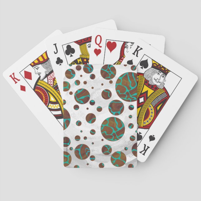 Giraffe Brown and Teal Print Playing Cards (Back)