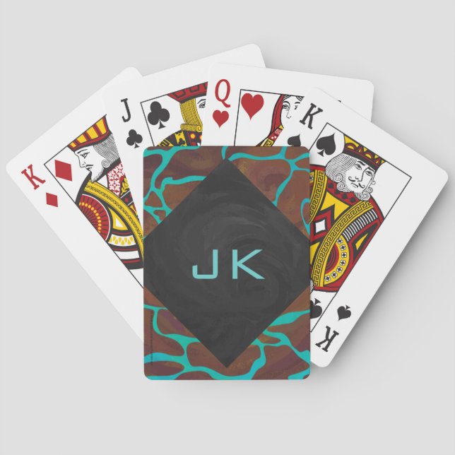 Giraffe Brown and Teal Print Playing Cards (Back)