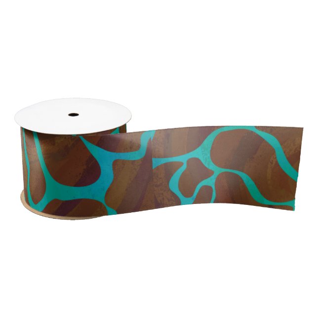 Giraffe Brown and Teal Print Satin Ribbon (Spool)
