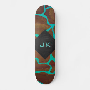 Giraffe Brown and Teal Print Skateboard