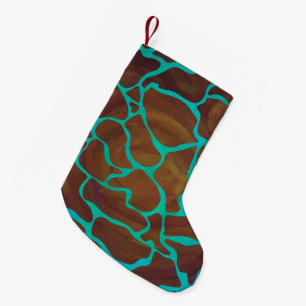 Giraffe Brown and Teal Print Small Christmas Stocking