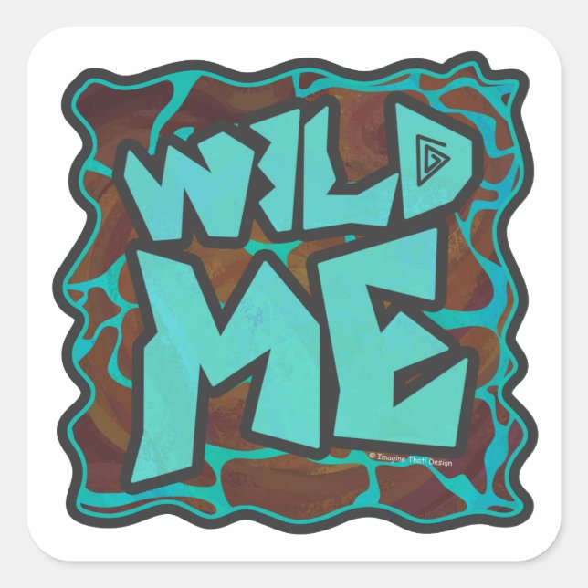 Giraffe Brown and Teal Print Square Sticker (Front)