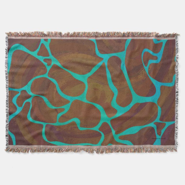 Giraffe Brown and Teal Print Throw Blanket (Front)
