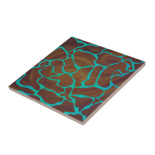Giraffe Brown and Teal Print Tile