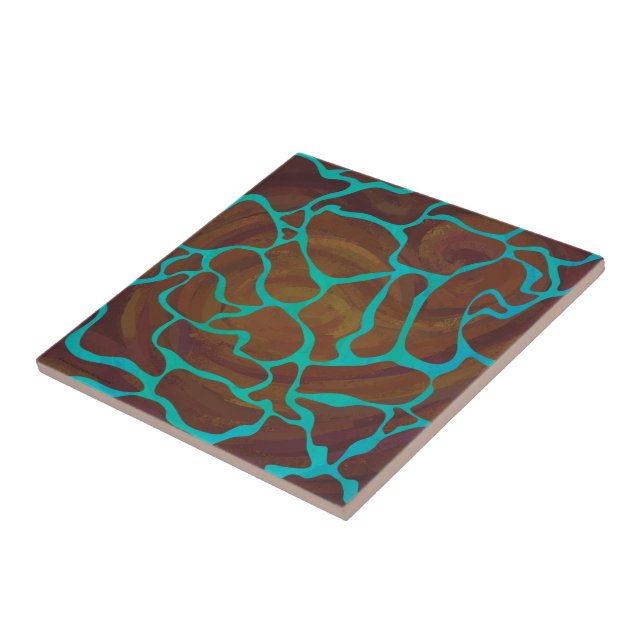 Giraffe Brown and Teal Print Tile (Side)