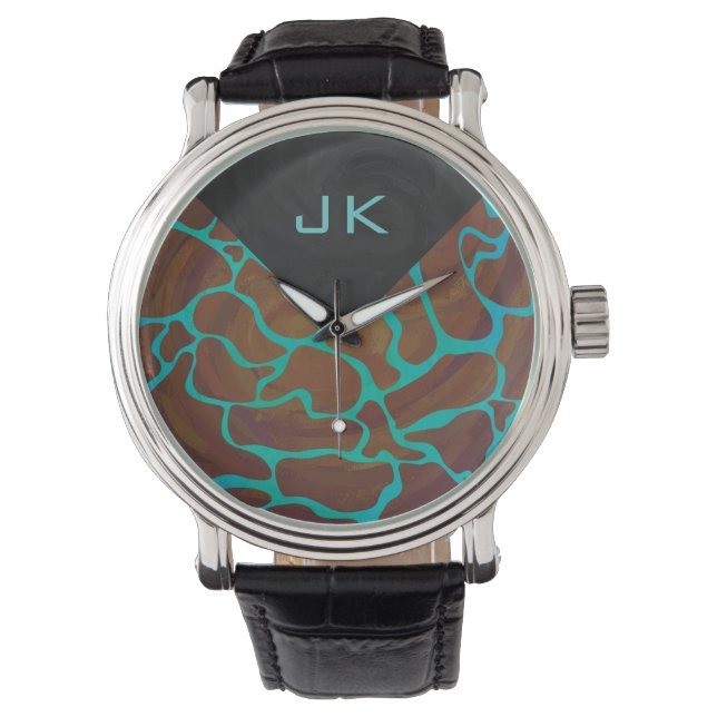 Giraffe Brown and Teal Print Watch (Front)