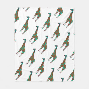 Giraffe Brown and Teal Silhouette Fleece Blanket