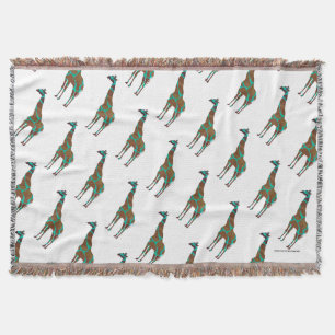Giraffe Brown and Teal Silhouette Throw Blanket