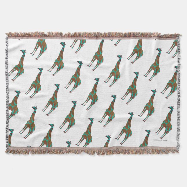 Giraffe Brown and Teal Silhouette Throw Blanket (Front)